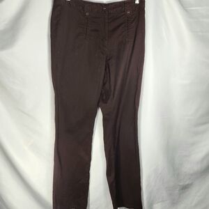 Dressbarn Brown Cotton Flare Dress Pants w/Button Straps Accents Size 4 Tall